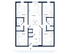 Stylish floor plan of a modern apartment showcasing four bedrooms, two bathrooms, an open living room, and a functional kitchen with rolling island.