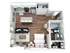 Modern open-concept floor plan featuring a spacious studio layout with a cozy living area, integrated kitchen with a breakfast bar, and a pristine bathroom. Includes convenient in-unit washer/dryer and stylish hardwood flooring.