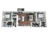 Modern 3D floor plan showcasing two bedrooms, two bathrooms, an open-concept kitchen with island seating, and a comfortable living area with balcony access.
