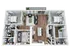 Modern 3D floor plan showcasing two spacious bedrooms, an open-concept living area, a sleek kitchen with an island, and a cozy balcony. Ideal for stylish urban living.