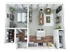 Modern 3D apartment floor plan showcasing a cozy bedroom, spacious living room, contemporary kitchen, and stylish bathroom with wood flooring throughout.