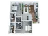 Charming 3D floor plan featuring 2 cozy bedrooms, modern kitchen with breakfast bar, inviting living room, and dual bathrooms.