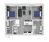 Modern apartment floor plan B1 featuring two cozy bedrooms, a spacious open-plan living area, and a sleek kitchen with island seating.
