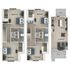 Elegant two-story floor plan showcasing three bedrooms with walk-in closets, two modern bathrooms, a stylish kitchen, and an inviting living/dining area with a porch and patio.