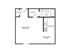 Efficient studio floor plan featuring a spacious living room, kitchenette, dining area, and two closets.
