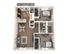 Modern 3D floor plan highlighting a spacious two-bedroom apartment with an open-concept living and dining area, stylish kitchen, and private balcony.