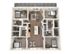 Modern 3-bedroom floor plan featuring a spacious open-concept living area, stylish kitchen island, and private balcony space.