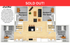 Modern floor plan showcasing a versatile 2-bedroom, 2-bathroom layout with flex spaces, private bathrooms, and a central open living area.