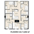 Modern floor plan for floors 3-6 showcasing 4 bedrooms, a central open kitchen, and a spacious living room, totaling 1,202 sq ft.