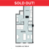 Modern A1 floor plan showcasing an open-concept bedroom and living room, sleek kitchen, and compact layout in 550 sq ft for floors 4-6.