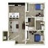 Modern floor plan showcasing a spacious 3-bedroom apartment with two elegant bathrooms, an open-concept kitchen, and a cozy living area, perfect for contemporary living.