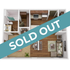 Chic 3D floor plan showcasing a modern one-bedroom apartment with an open-concept living area and sleek kitchen; now sold out.