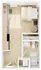 Chic studio apartment floor plan featuring a cozy bedroom, compact kitchen, and modern bathroom for efficient living.