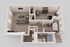 Modern 3D floor plan showcasing a cozy 2-bedroom apartment with open living area, stylish kitchen, and luxurious bathroom.