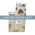 Modern 3D floor plan showcasing a stylish two-bedroom apartment with open kitchen, cozy living area, and two bathrooms. Limited spots available!