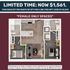 Chic floor plan for female-only spaces featuring 2 cozy bedrooms, a stylish open-concept living area, and a modern kitchen with bar seating. Limited-time offer available.