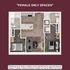 Chic female-only floor plan with 2 bedrooms, modern kitchen, cozy living area, and ample bathrooms.