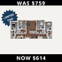 Limited time offer on spacious apartment floor plan featuring 3 bedrooms, modern open-concept living area, elegant kitchen, and stylish furnishings, now at $614.