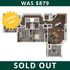 Elegant floor plan showcasing a 3-bedroom layout with a modern open-concept living and dining area, gourmet kitchen, and private balcony. Previously available at $879, now sold out.