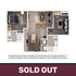 Modern floor plan depicting 2 bedrooms, open-concept living area, stylish kitchen, and 2 bathrooms. Luxurious design with elegant furnishings, suitable for contemporary living.