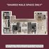 Modern shared male space floor plan with three bedrooms, cozy living area, dining space, and sleek bathroom designs.