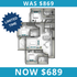 Modern floor plan showcasing three bedrooms, spacious living area, stylish kitchen, and outdoor balcony, now available for $689 in a limited-time offer.
