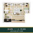 Modern 2-bedroom floor plan showcasing sleek open-concept living and dining area with two bathrooms. Offered at a competitive price with a special gift card offer.