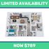 Stylish apartment layout showcasing 2 bedrooms, a modern kitchen, cozy living area, and 2 bathrooms. Limited availability at $789.