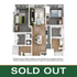 Contemporary 2-bedroom apartment floor plan with open-concept living, stylish kitchen island, and modern finishes.