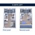Modern two-level floor plan featuring three bedrooms and spacious living areas, highlighted by an open-concept kitchen and vibrant design. Limited 3 units left, offering dynamic living space and stylish layout.