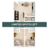 Modern 2D floor plan displaying two cozy bedrooms, a sleek bathroom, and an open-concept living area with a dining space and kitchen. Limited spots available.