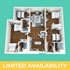Modern 3D floor plan highlighting 3 elegant bedrooms, spacious living room, and sleek kitchen design. Limited Availability.