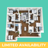 Contemporary 3D floor plan showcasing 3 bedrooms, open living area, modern kitchen, and cozy layout, highlighting limited availability.