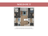 Modern floor plan showcasing a stylish 2-bedroom apartment with cozy living area, sleek kitchen, and convenient walk-up entry.