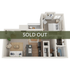 Modern apartment layout featuring a cozy bedroom, sleek kitchen, and inviting living space, now sold out.