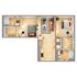 Modern 3D floor plan showcasing two cozy bedrooms, a stylish living room with chic decor, a contemporary kitchen, and two elegant bathrooms, perfect for luxurious urban living.