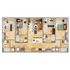 Contemporary 3-bedroom apartment floor plan featuring an open living area, stylish kitchen with island seating, and two elegant bathrooms.