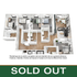 Modern 3D floor plan showcasing a spacious apartment with 4 bedrooms, 2 bathrooms, an open living area, and a stylish kitchen. Sold Out status indicates high demand for this desirable layout.