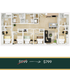 Modern and inviting floor plan displaying five bedrooms, a cozy living area, and a sleek kitchen, now available at an attractive reduced price of $799.