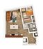 Modern floor plan showcasing a cozy 1-bedroom apartment with open-concept living area, sleek kitchen, and stylish bathroom.
