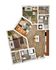 Chic 3D floor plan featuring 2 bedrooms, open living area, modern kitchen, and 2 bathrooms with stylish finishes.