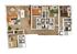 Modern and spacious floor plan featuring three bedrooms, a stylish open living and dining area, and two elegant bathrooms.