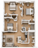 Contemporary floor plan featuring 3 elegantly designed bedrooms, an inviting living area, and a modern kitchen with breakfast bar, including spacious bathrooms and in-unit washer-dryer.