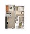 Modern floor plan with one bedroom, open-concept kitchen and living area, and a stylish bathroom layout.