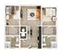 Modern floor plan featuring 2 bedrooms, stylish open living area, sleek kitchen, and elegant bathrooms with ample storage space.