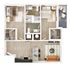 Modern 2D floor plan featuring two spacious bedrooms, two stylish bathrooms, an open-concept living area, and a sleek kitchen with a breakfast bar, complemented by a cozy balcony space.
