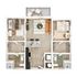 Modern 3D floor plan showcasing 2 bedrooms, an inviting open living area, contemporary kitchen with a chic island, sleek bathrooms, and a cozy balcony for relaxation.