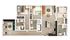 Modern floor plan showcasing 3 bedrooms, a stylish open kitchen with island, and a cozy living area with wood flooring. Ideal for contemporary living.