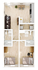 Modern apartment floor plan featuring two cozy bedrooms, open living area, and efficient kitchen with dining space. Includes two bathrooms for convenience.