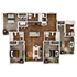 Spacious 3-bedroom floor plan featuring an open-concept living area, modern kitchen with island, and multiple bathrooms.
